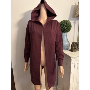 FLX Burgundy Knit Open Front Hoodie Knit Long Jacket Burgundy Size XS Laganlook